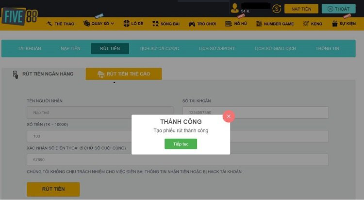 Hướng dẫn chi tiết Cách Rút Tiền Five88 nhanh chóng, thuận lợi nhất